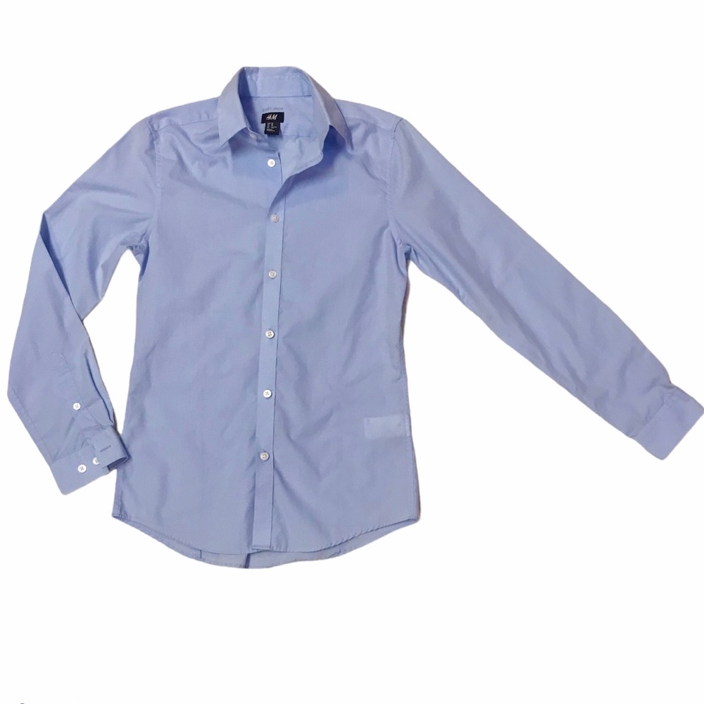 H&M Easy No Iron Blue Button Down Blouse sz XS